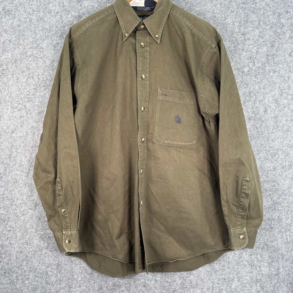 NAUTICA Button Up Shirt Mens L Heavy Twill Olive‎ Green Long Sleeve 100% Cotton - Picture 5 of 13
